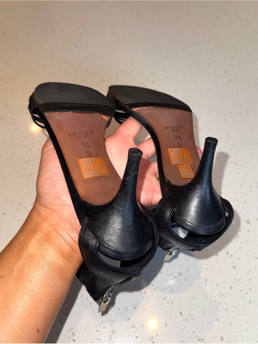 COACH Black Strappy Wrap-Around Heeled Sandals - Picture 10 of 10
